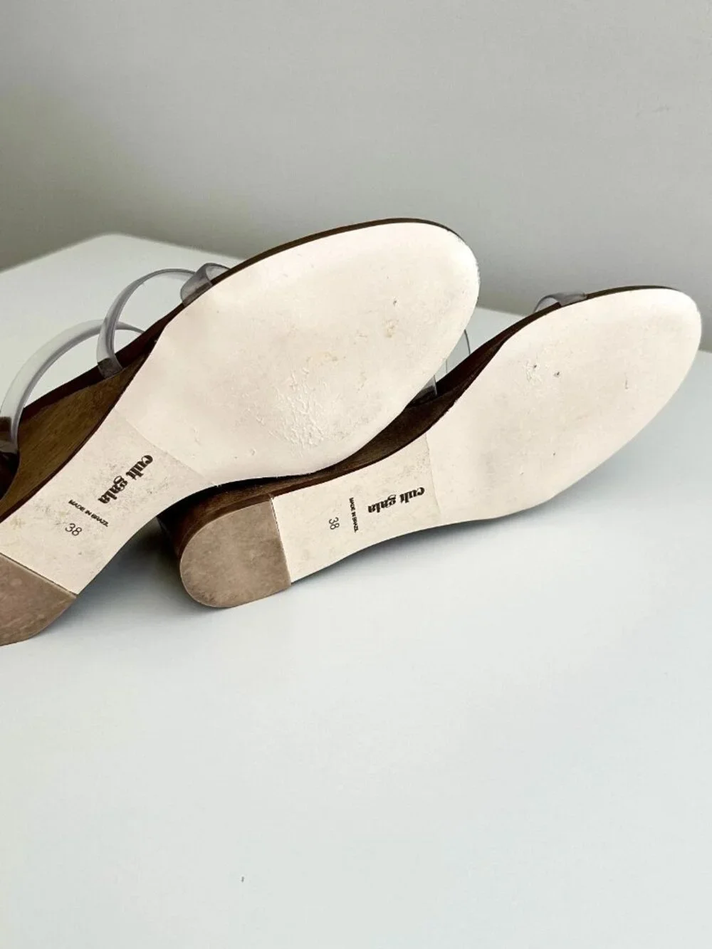 CULT GAIA Merced Strappy PVC Wooden Cutout Wedge Sandals in Clear/Brown Size 38